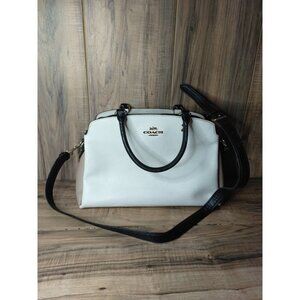 COACH Lillie Color Block Black Tan Chalk Leather Carryall Satchel Handbag